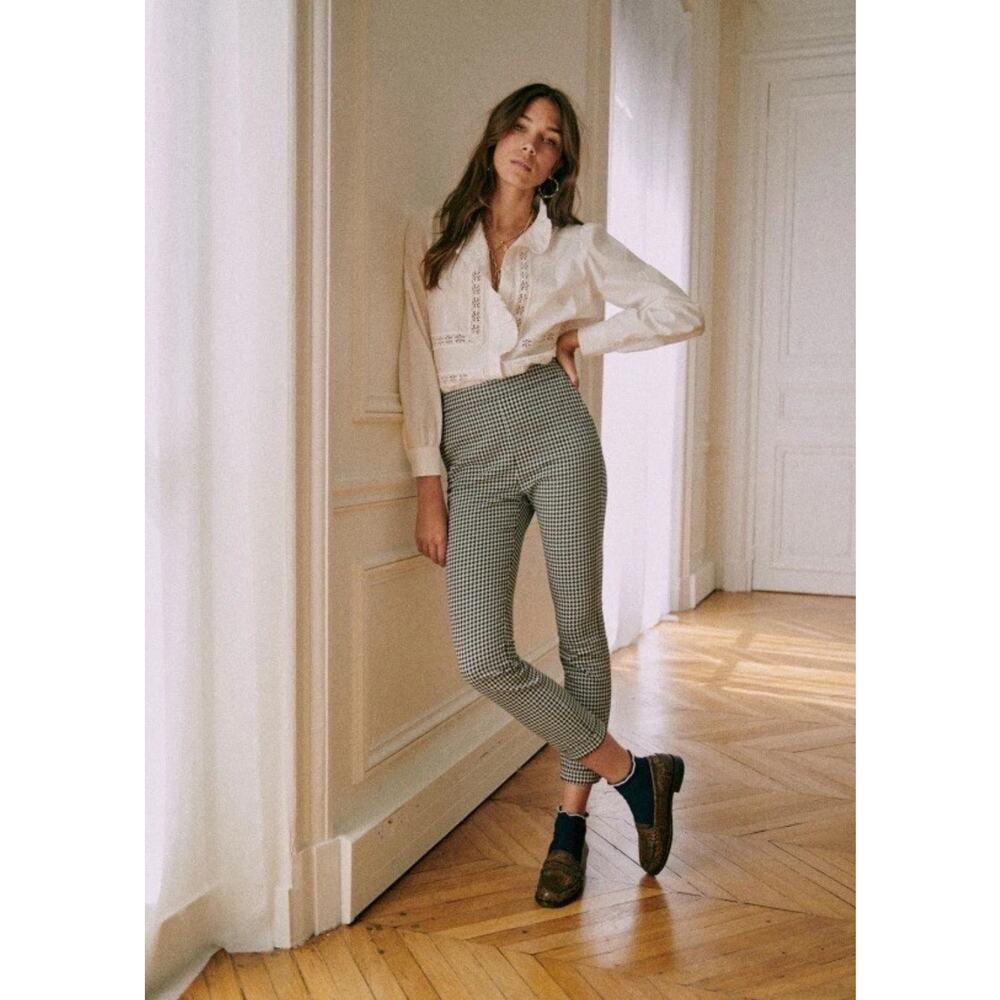 Sezane Black & White Houndstooth Cropped Pants